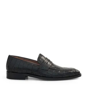 19542 Croco-Embossed Leather Penny Loafer