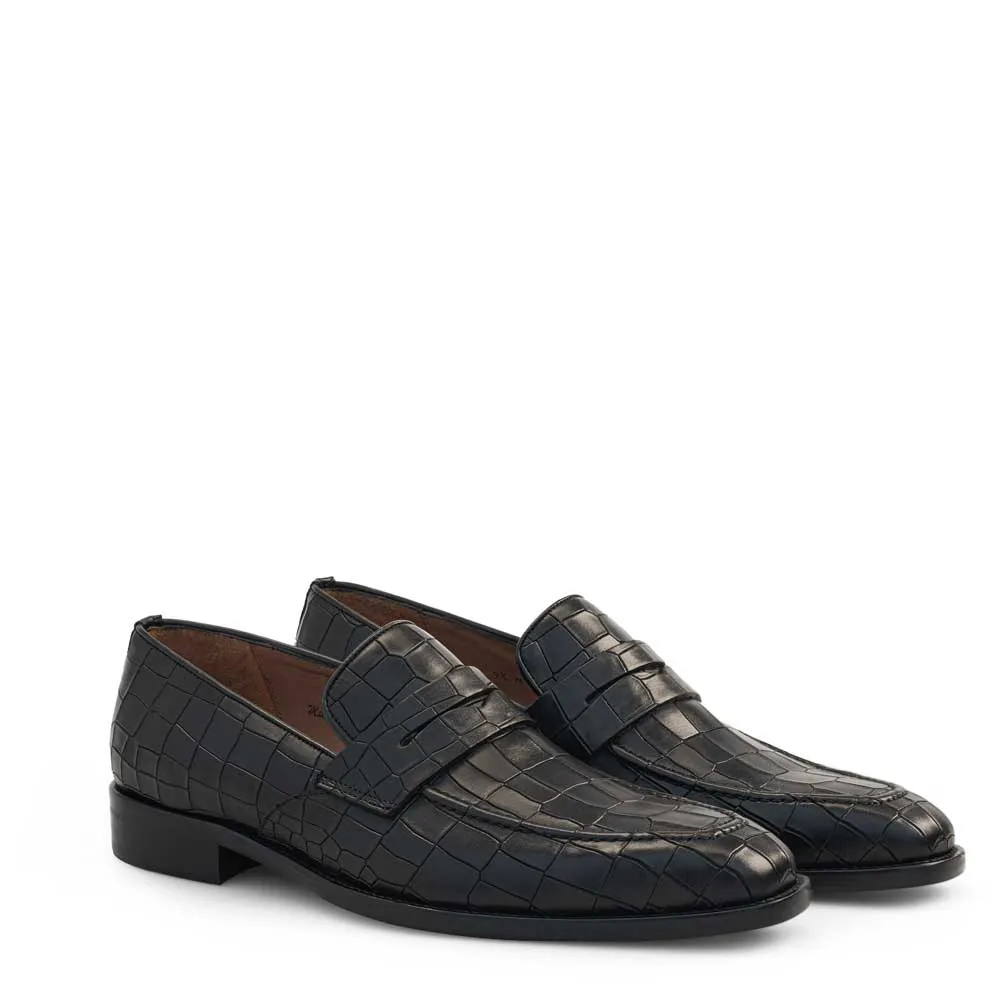 19542 Croco-Embossed Leather Penny Loafer