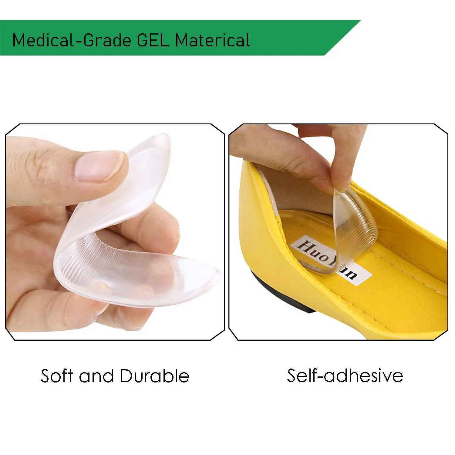 2 Pairs Medial & Lateral Heel Wedge Silicone Insoles - Corrective Adhesive Shoe Inserts for Foot Alignment, Knock Knee Pain, Bow Legs, Osteoarthritis for Men and Women