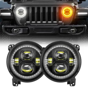 9'' Halo LED Headlights for Jeep Wrangler JL and Gladiator JT