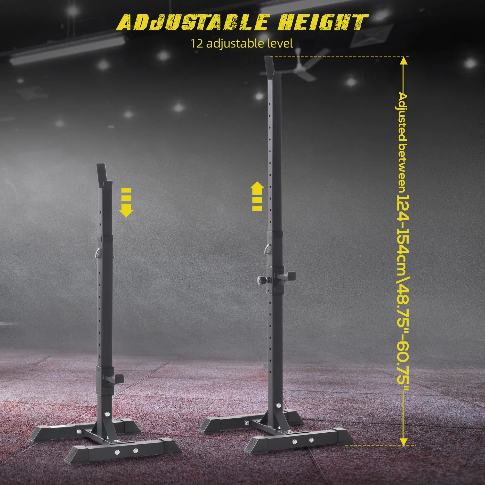 Adjustable Squat Rack, Weight Strength Training Bench Press Rack Barbell Rack Power Rack Weight Bench Supporter for Home Gym Exercise, Max Load 150kg, 124-154cm