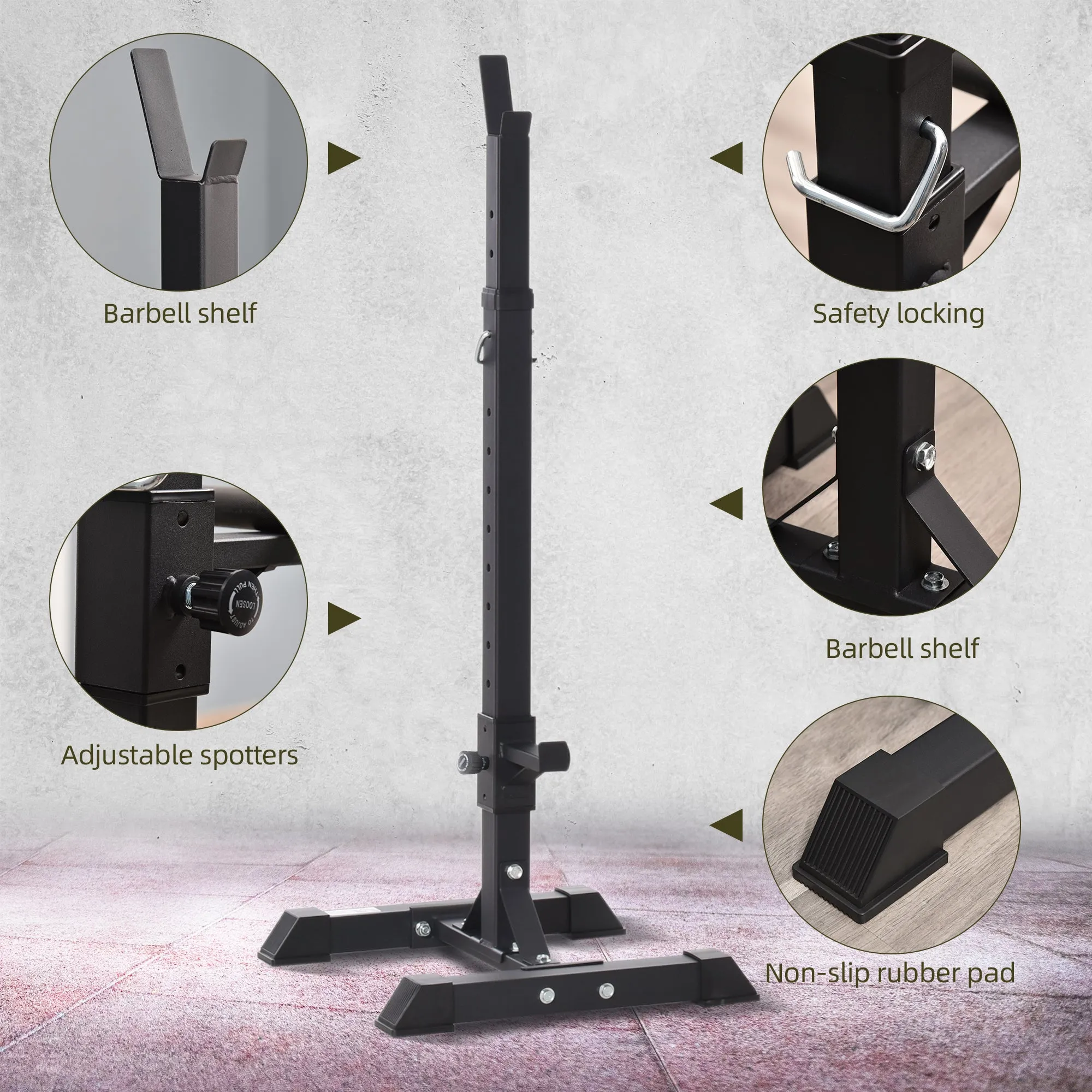 Adjustable Squat Rack, Weight Strength Training Bench Press Rack Barbell Rack Power Rack Weight Bench Supporter for Home Gym Exercise, Max Load 150kg, 124-154cm