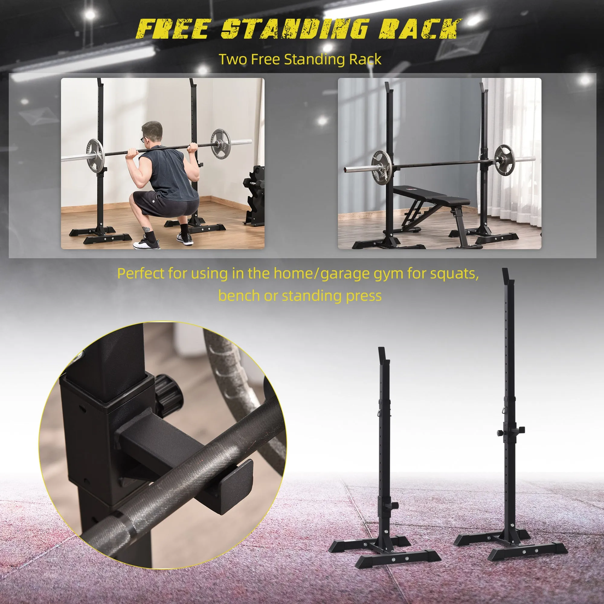 Adjustable Squat Rack, Weight Strength Training Bench Press Rack Barbell Rack Power Rack Weight Bench Supporter for Home Gym Exercise, Max Load 150kg, 124-154cm
