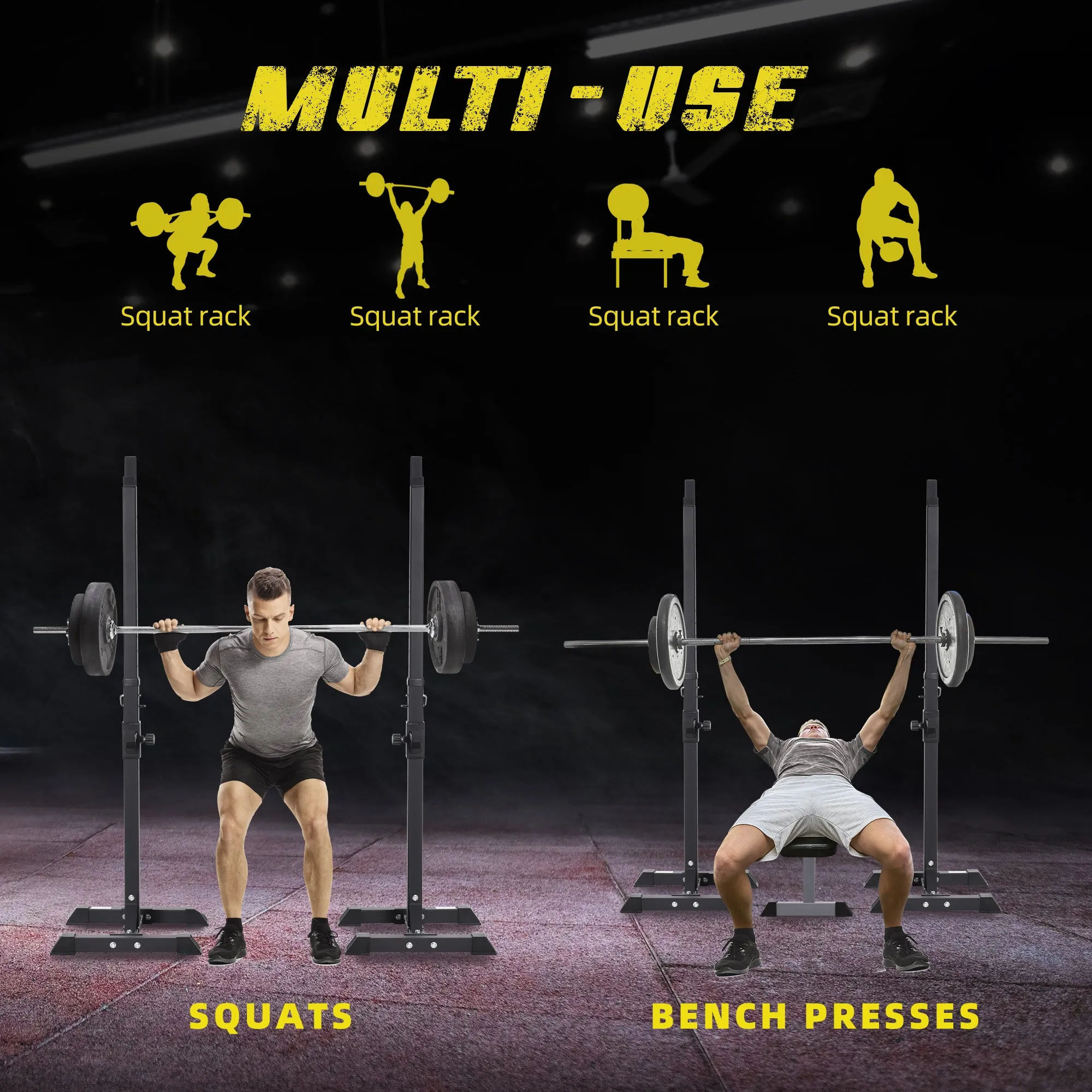 Adjustable Squat Rack, Weight Strength Training Bench Press Rack Barbell Rack Power Rack Weight Bench Supporter for Home Gym Exercise, Max Load 150kg, 124-154cm