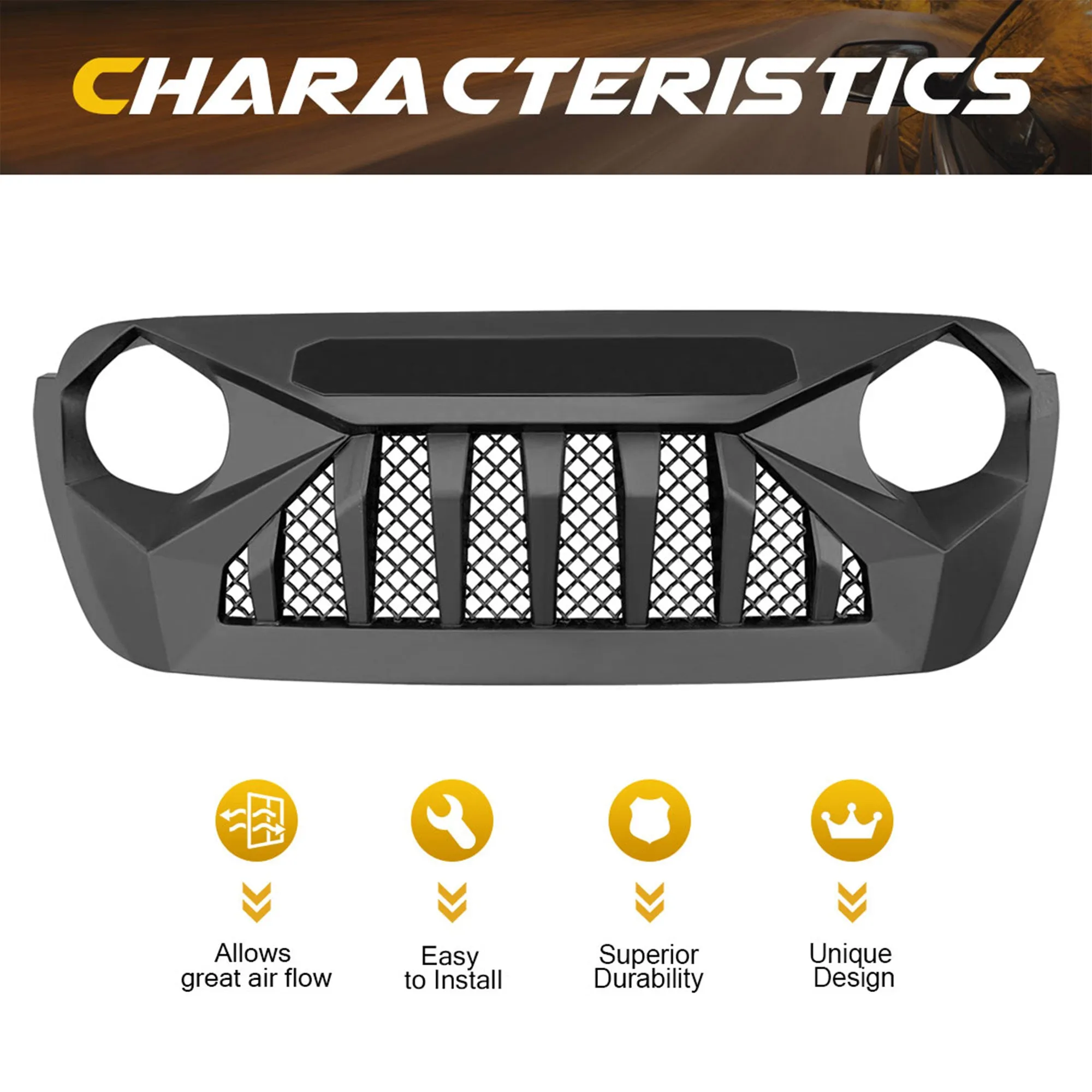 AMERICAN MODIFIED Demon Grille for 2018  Jeep Wrangler JL & 2020  Gladiator JT