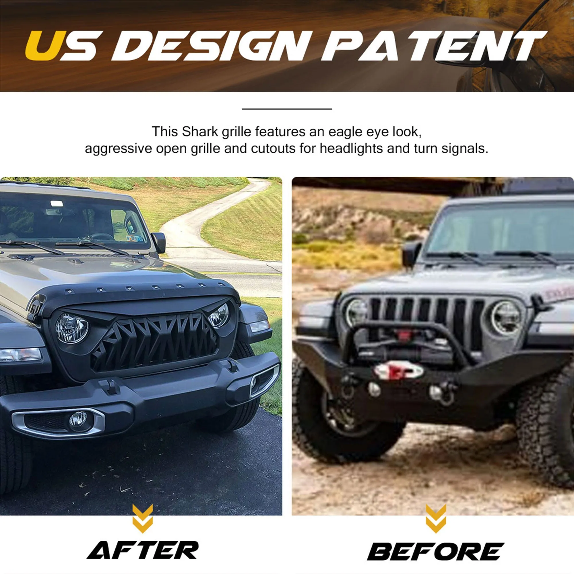 AMERICAN MODIFIED Front Shark Grille for 2018  Wrangler JL & 2020  Gladiator JT