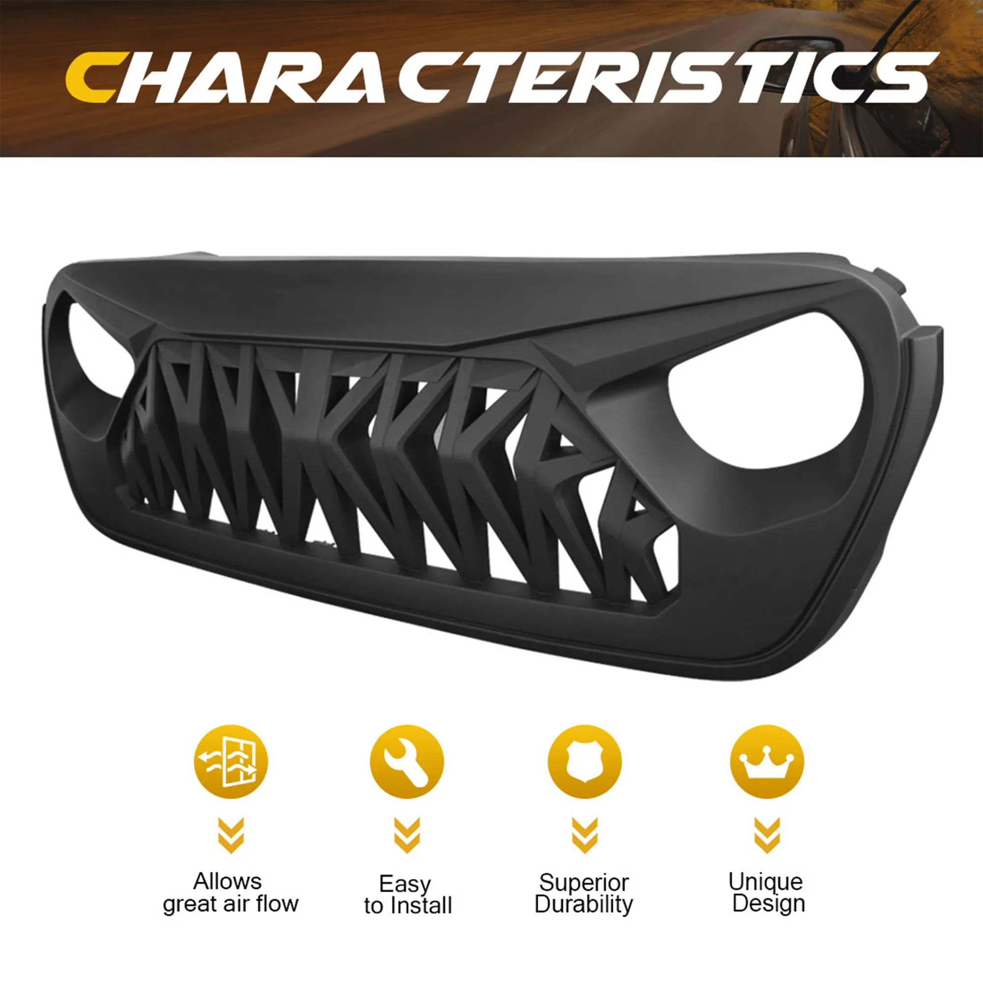 AMERICAN MODIFIED Front Shark Grille for 2018  Wrangler JL & 2020  Gladiator JT
