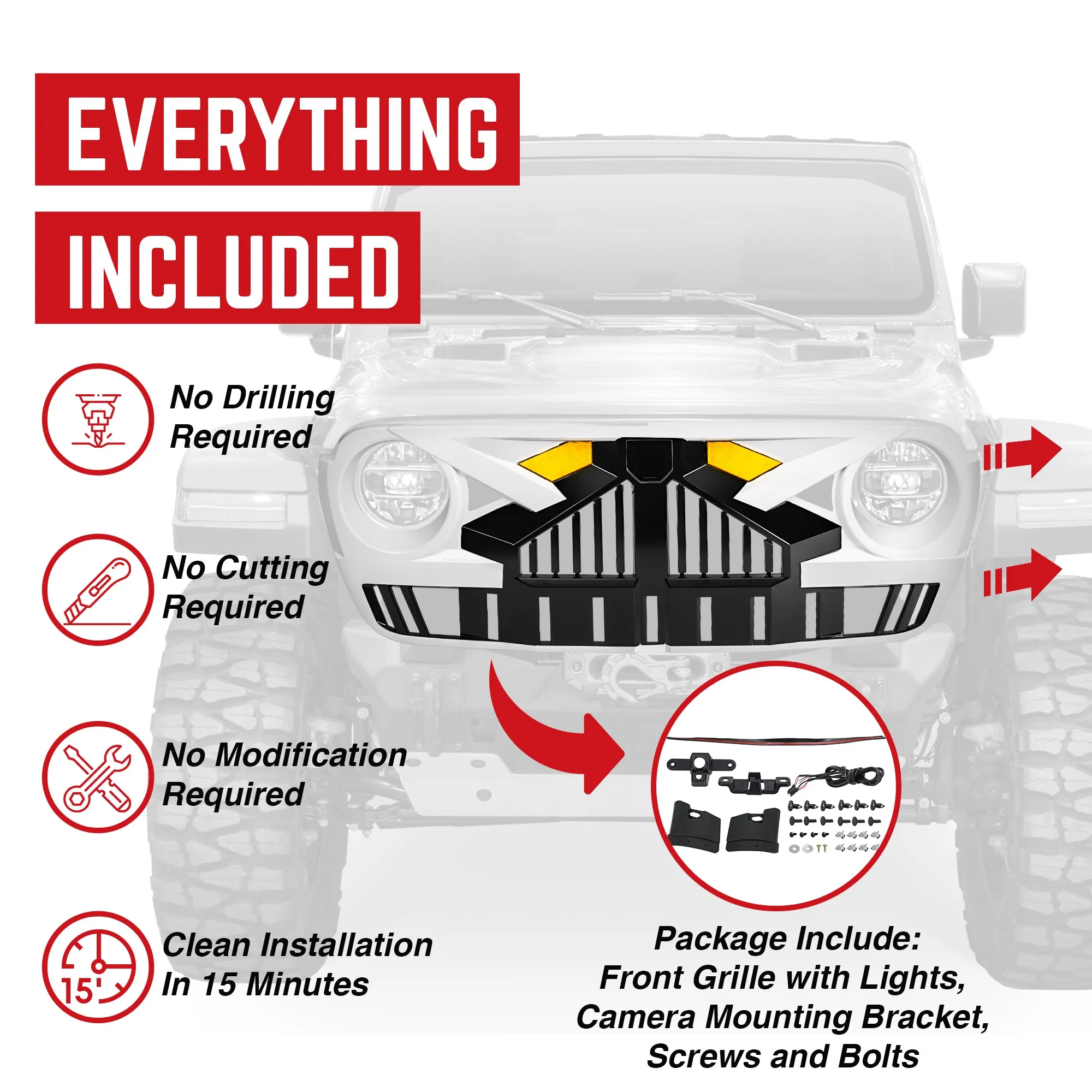 AMERICAN MODIFIED Grille for 2018  Jeep Wrangler JL, 2020  Gladiator JT w/Camera