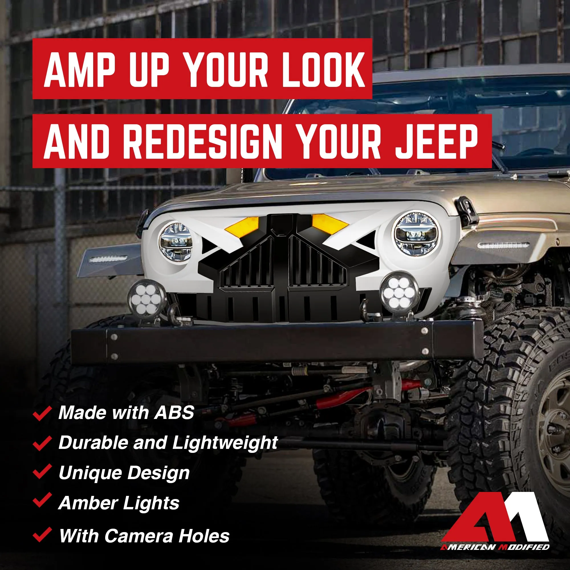 AMERICAN MODIFIED Grille for 2018  Jeep Wrangler JL, 2020  Gladiator JT w/Camera