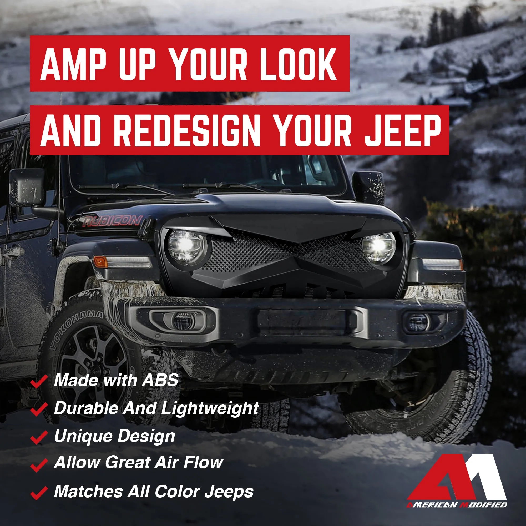 AMERICAN MODIFIED Hawke Grille for 2018  Jeep Wrangler JL & 2020  Gladiator JT