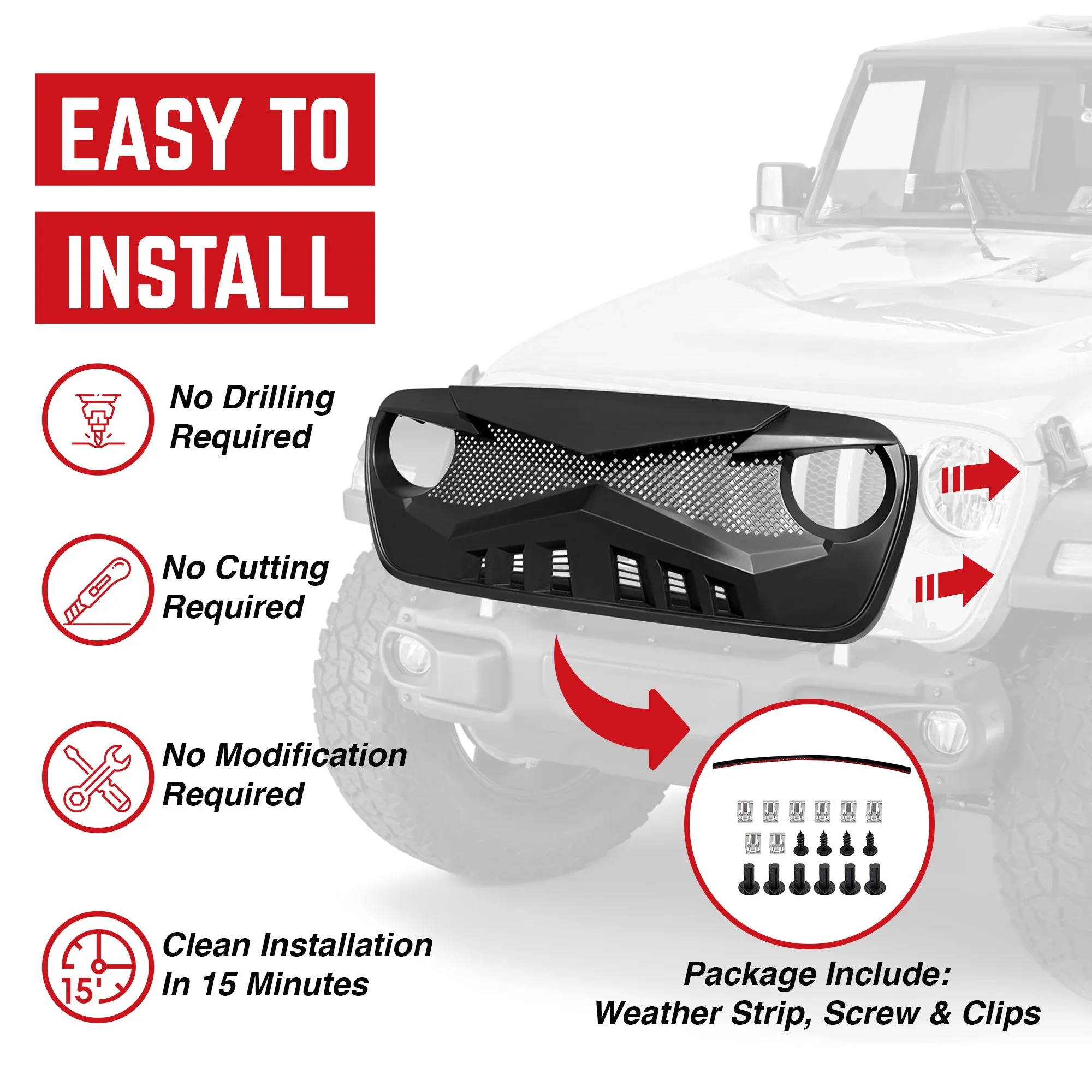 AMERICAN MODIFIED Hawke Grille for 2018  Jeep Wrangler JL & 2020  Gladiator JT
