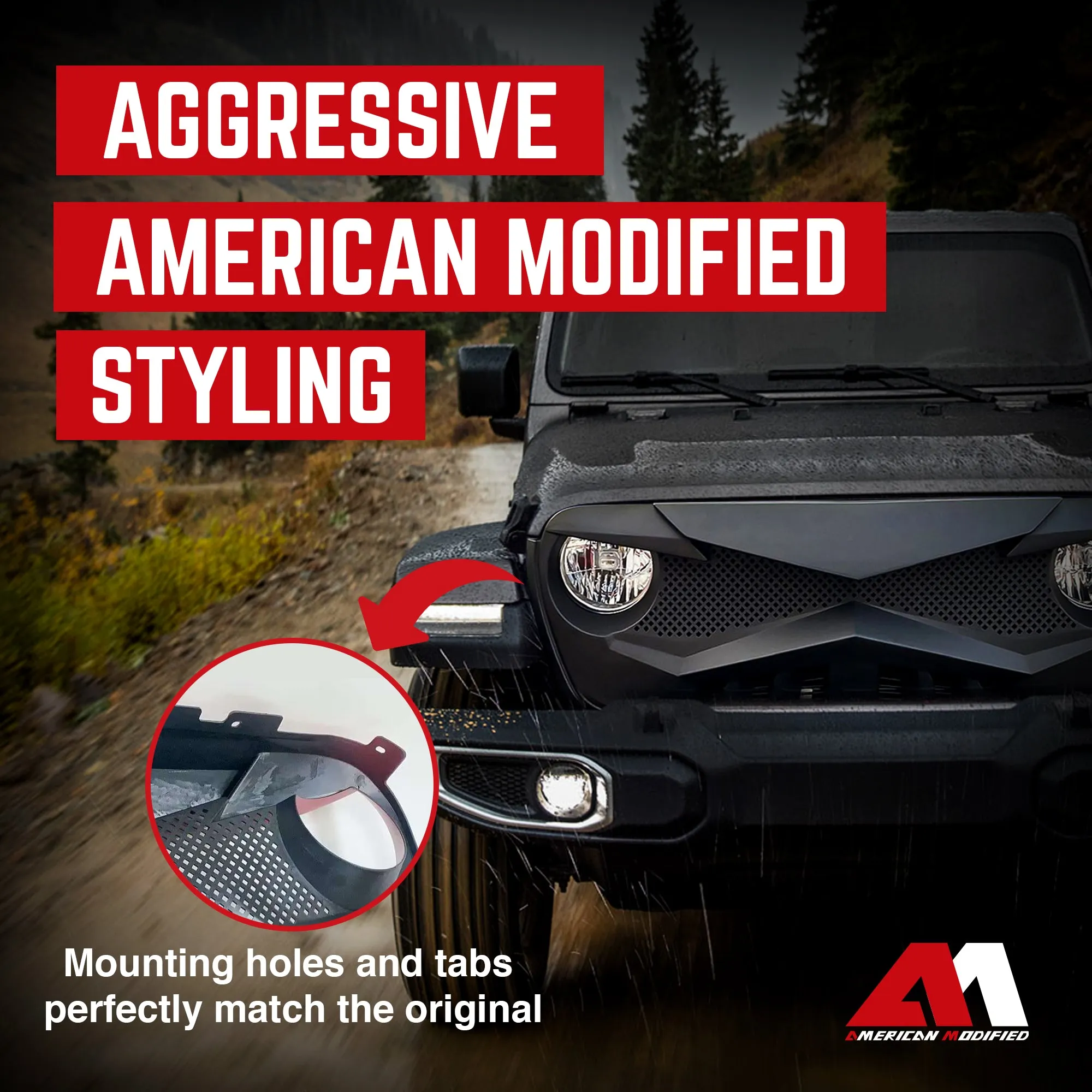 AMERICAN MODIFIED Hawke Grille for 2018  Jeep Wrangler JL & 2020  Gladiator JT