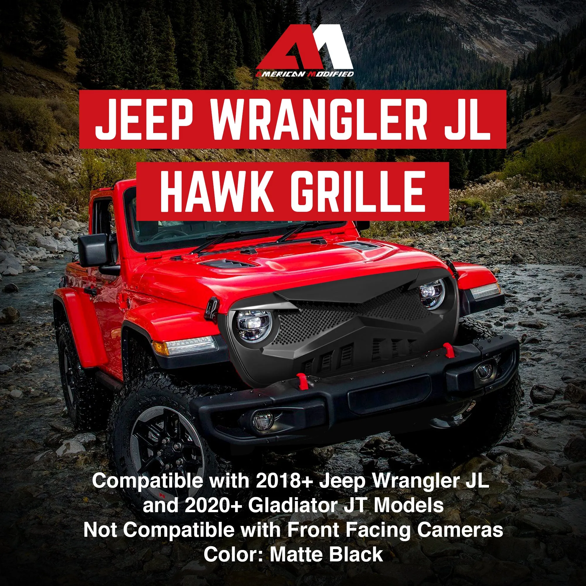 AMERICAN MODIFIED Hawke Grille for 2018  Jeep Wrangler JL & 2020  Gladiator JT
