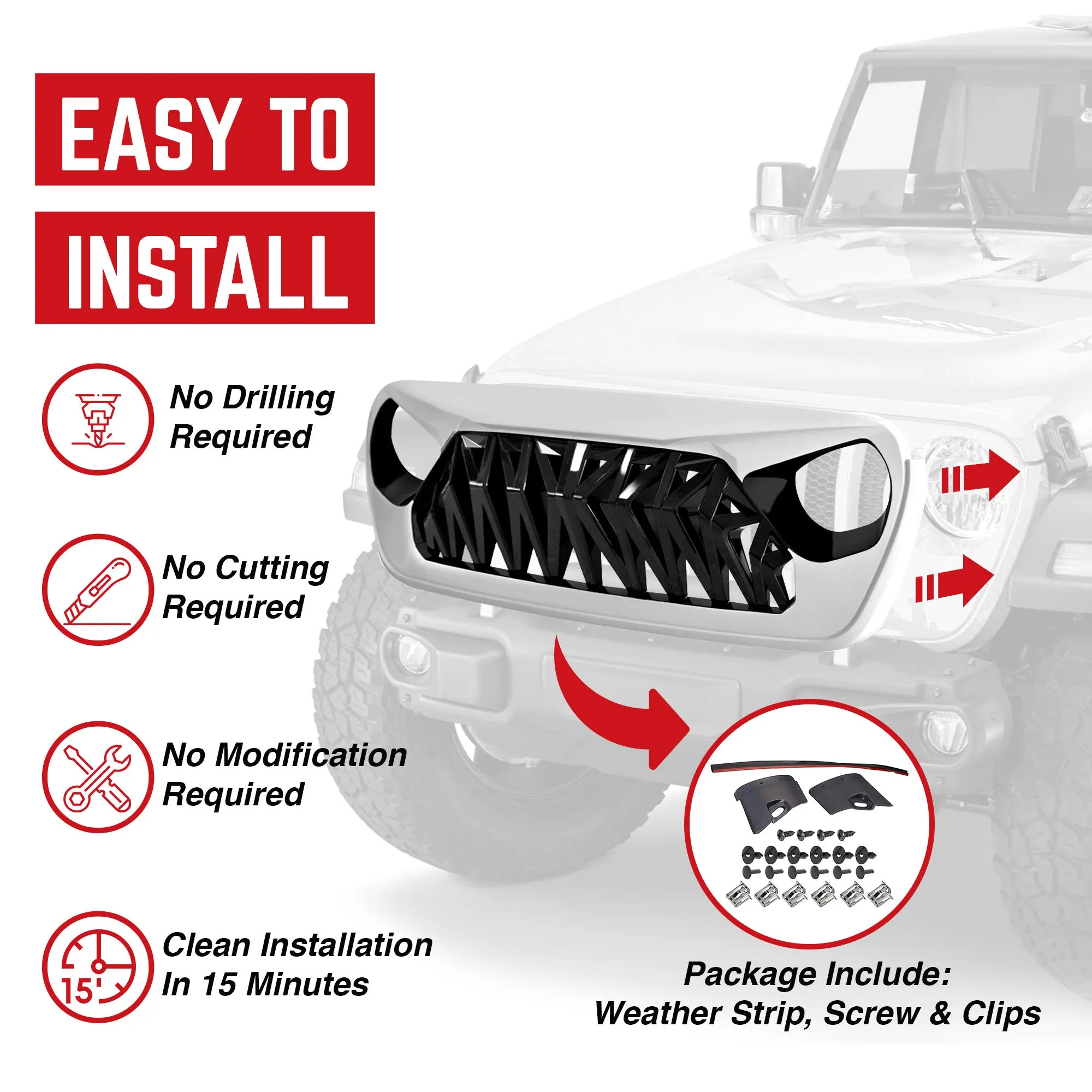 AMERICAN MODIFIED Shark Grille for 2018  Jeep Wrangler JL & 2020  Gladiator JT