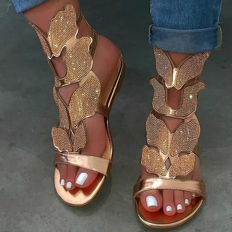 Amozae  Summer Gladiator Women Sandals Platform Flat Peep Toe Crystal Wings 2024 Fashion Rome Party Female Ladies Shoes Zapatos De Mujer
