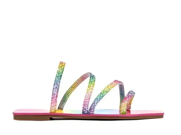 AMOZAE-- Summer Sandals with Rhinestone Explosion, Stunning Flat