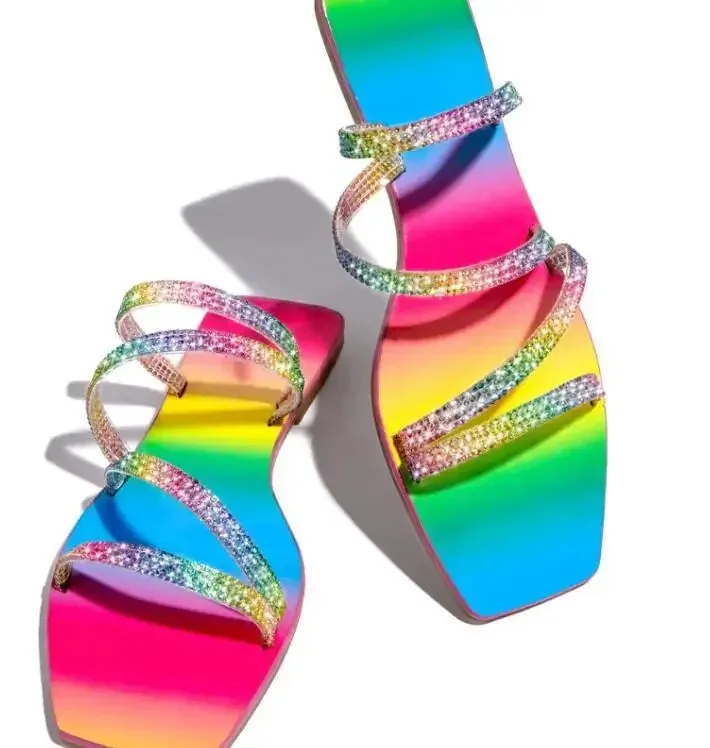 AMOZAE-- Summer Sandals with Rhinestone Explosion, Stunning Flat