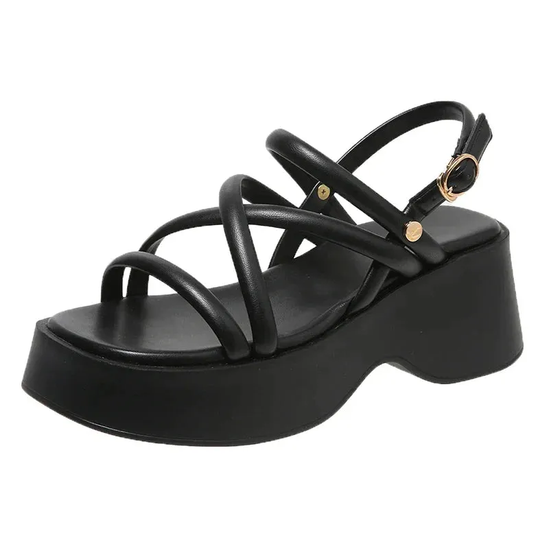 AMOZAE- - Summer Women's Chunky Platform Cross Strap Gladiator Sandals