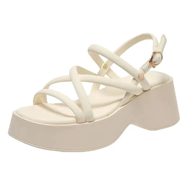 AMOZAE- - Summer Women's Chunky Platform Cross Strap Gladiator Sandals