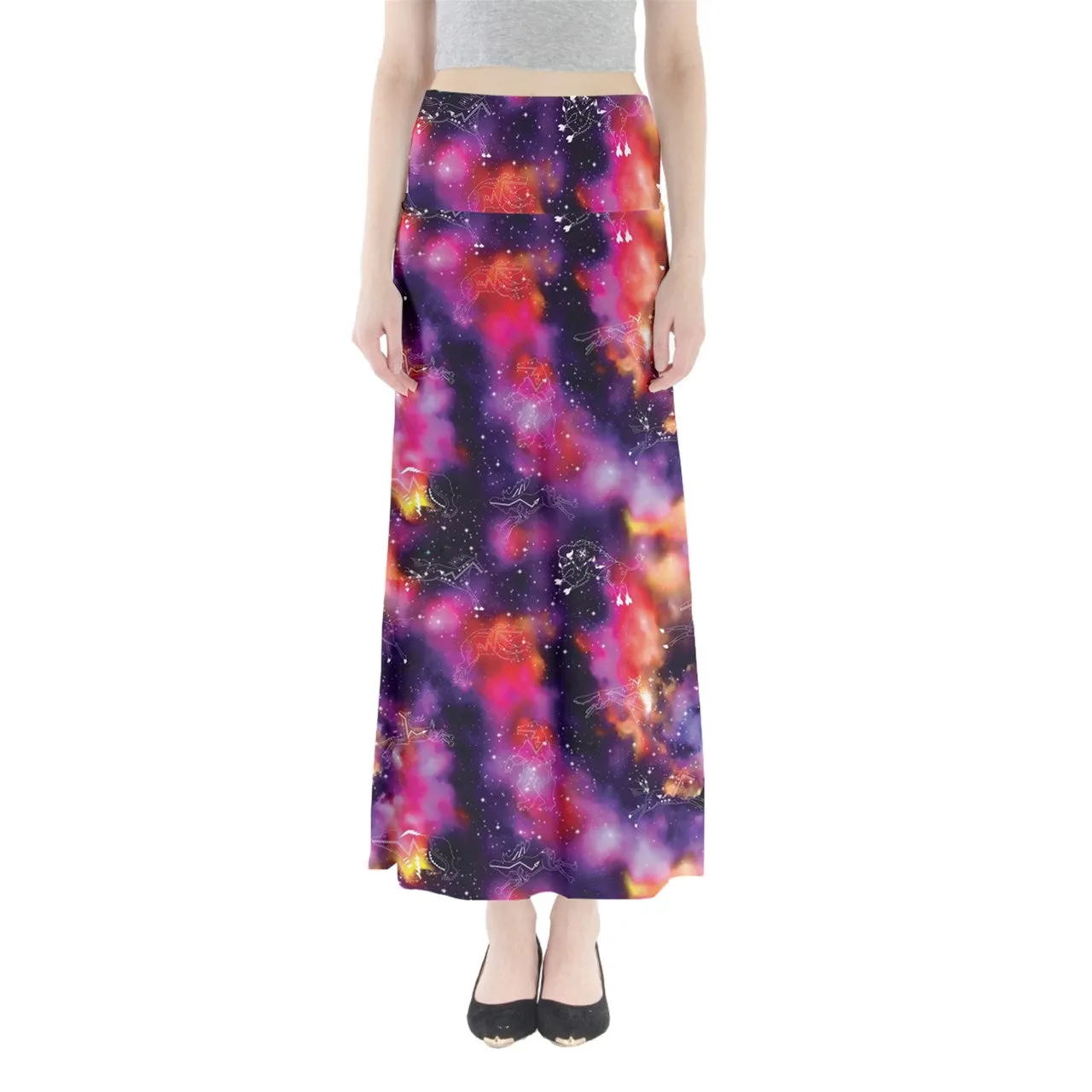 Animal Ancestors 9 Cosmic Swirl Purple and Red Full Length Maxi Skirt