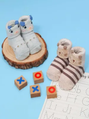 Animal Printed Anti-Skid Socks Set for Baby Boys - Yellow Bee