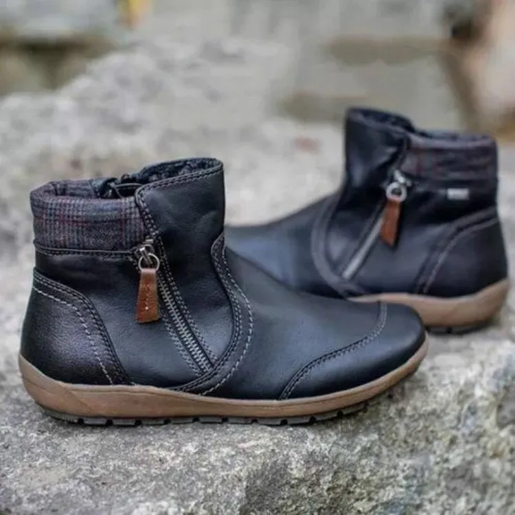 Ankle Boots Women Retro Shoes With Side Zipper