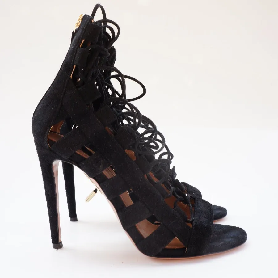 AQUAZZURA Black Suede Gladiator Sandals