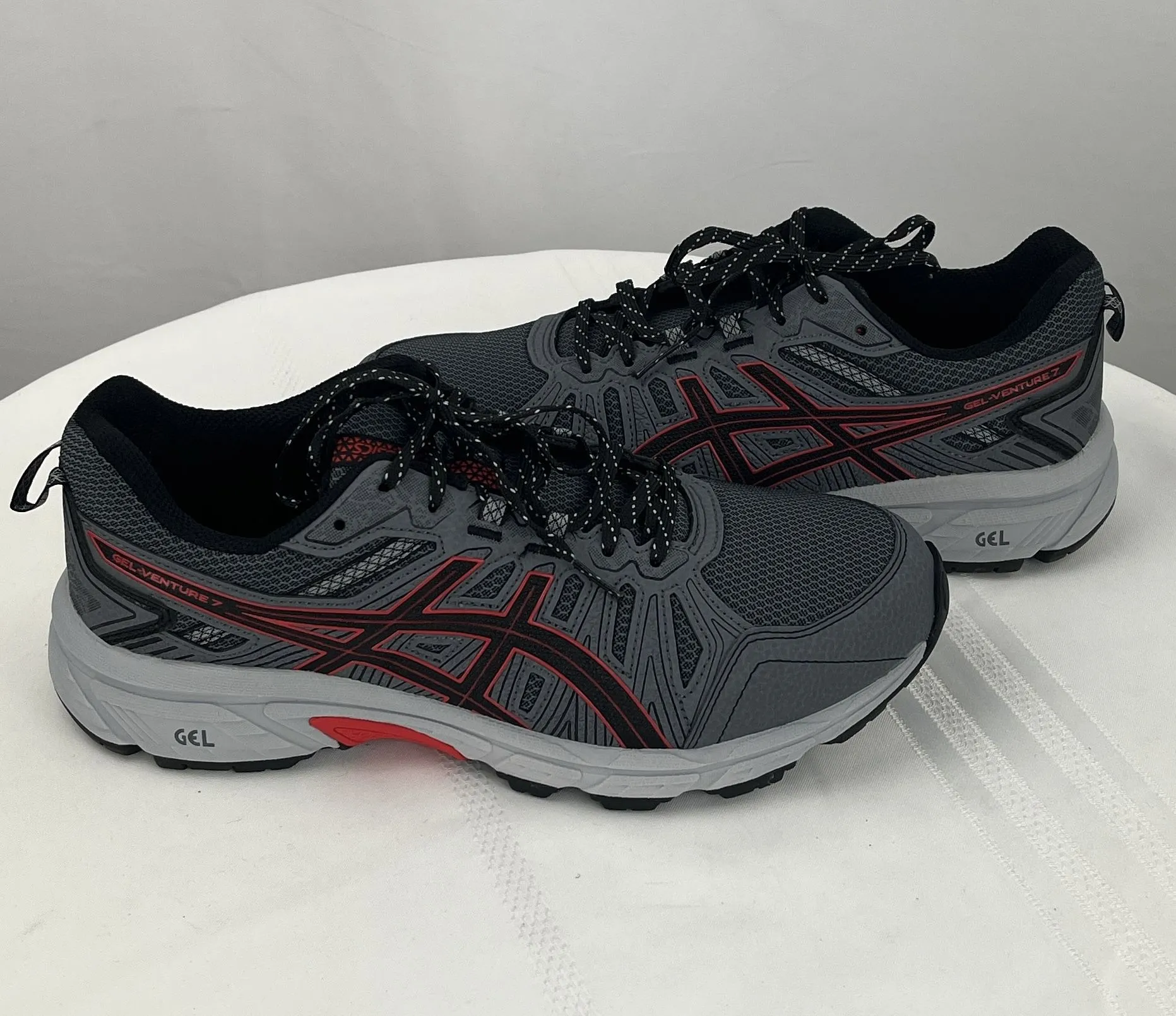 Asics Men's Gel Venture 7 Grey Red Trail Running Shoes Sneakers Size 10EEEE NIB