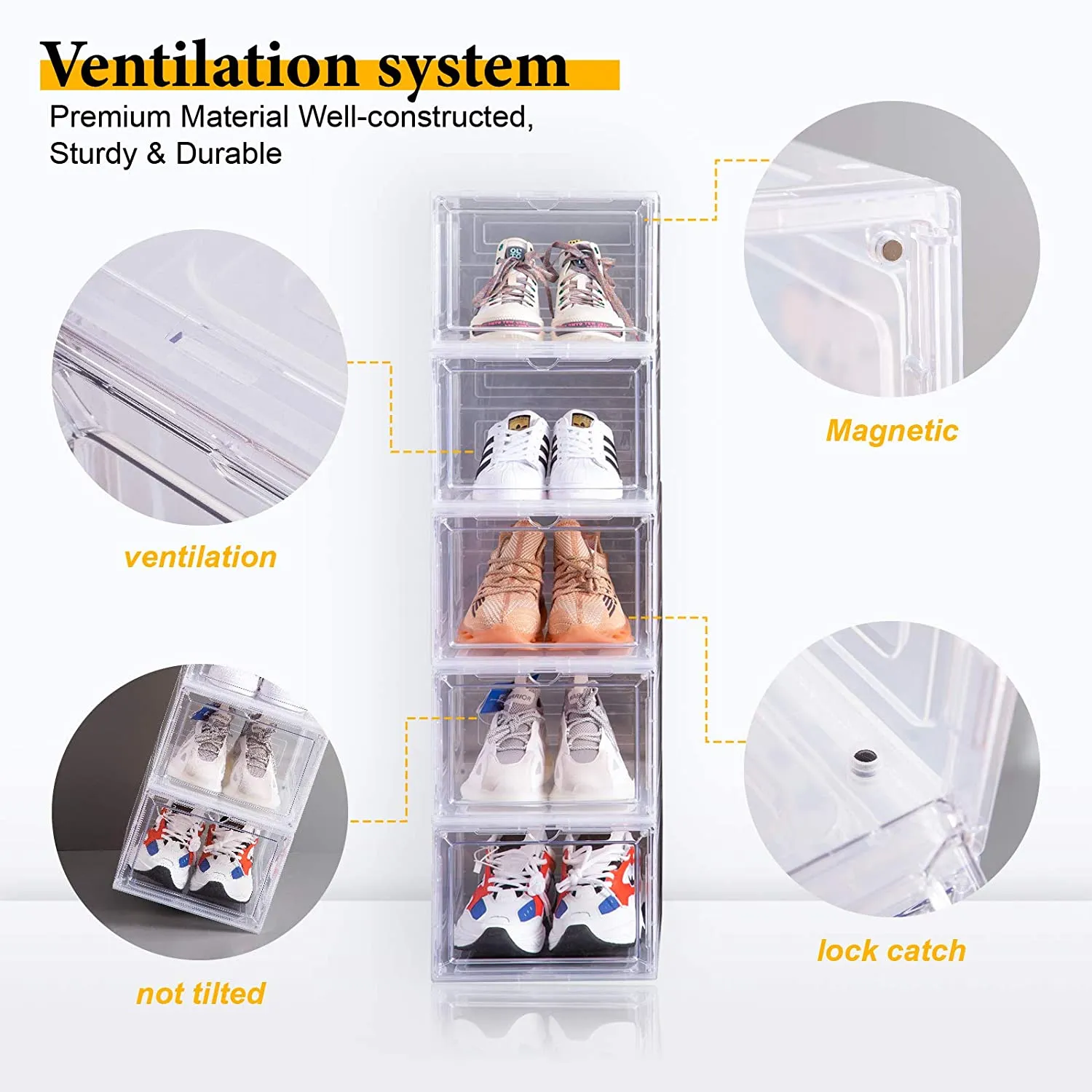 Attelite Clear Shoe Boxes Set of 8 Stackable Plastic Shoe Boxes with Clear Door
