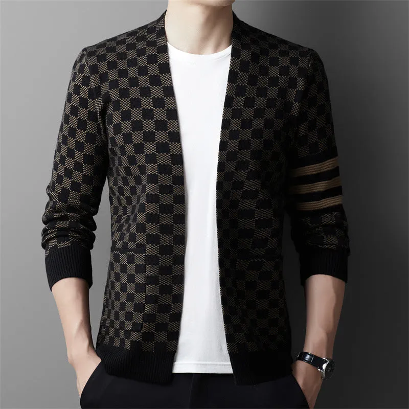 Autumn New Men's V-neck Plaid Sweater