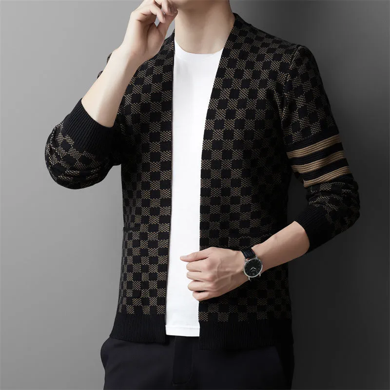 Autumn New Men's V-neck Plaid Sweater