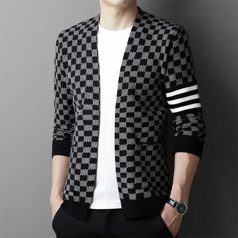 Autumn New Men's V-neck Plaid Sweater