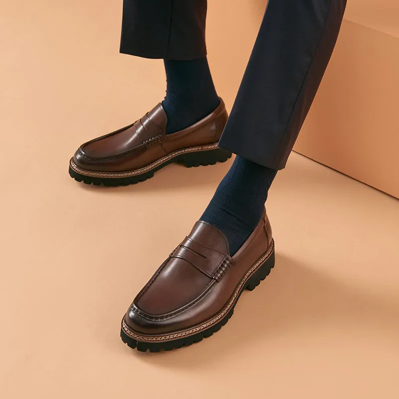 BeauToday Leather Penny Loafers for Men