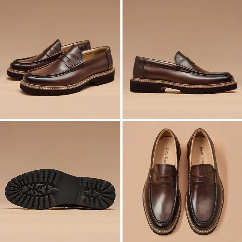 BeauToday Leather Penny Loafers for Men