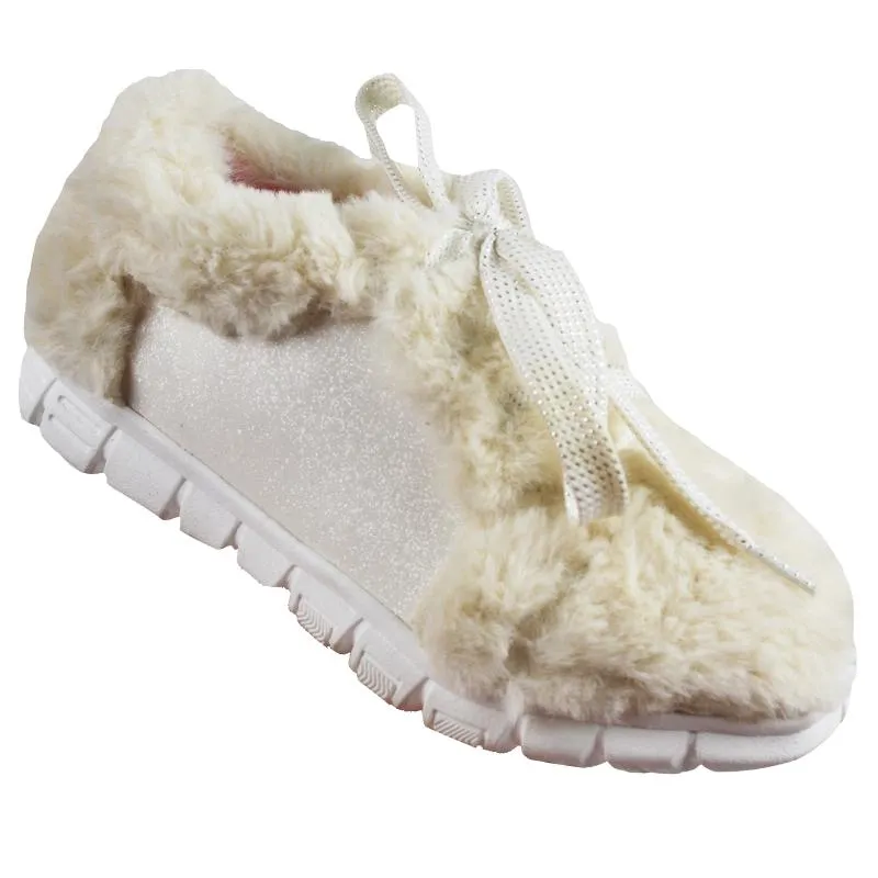 Billieblush Girls White Faux Fur Sneakers