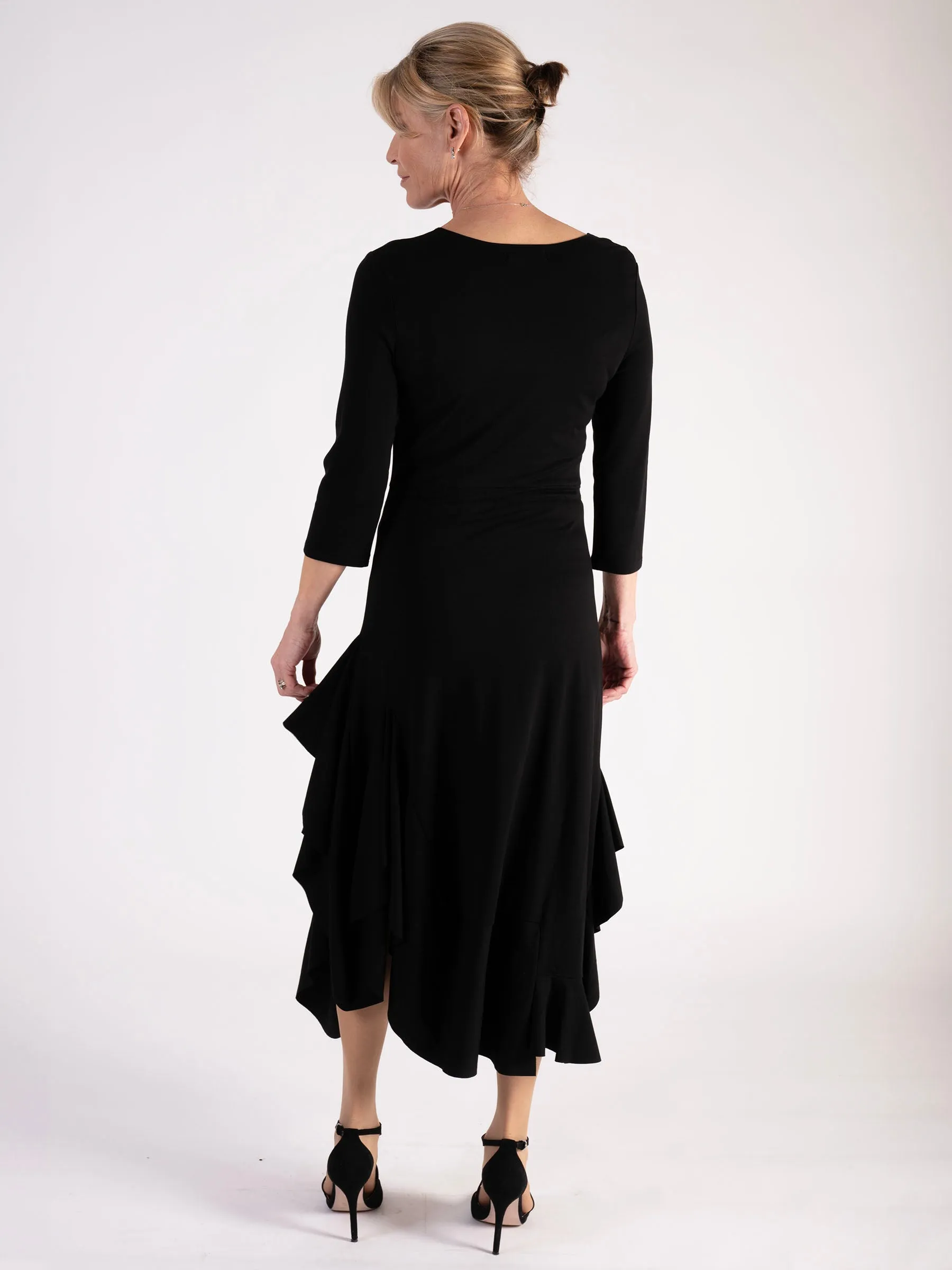 Black Jersey Dress with Draped Skirt