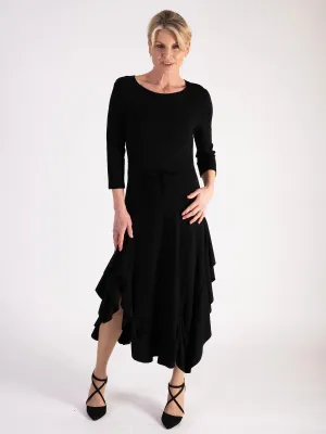 Black Jersey Dress with Draped Skirt
