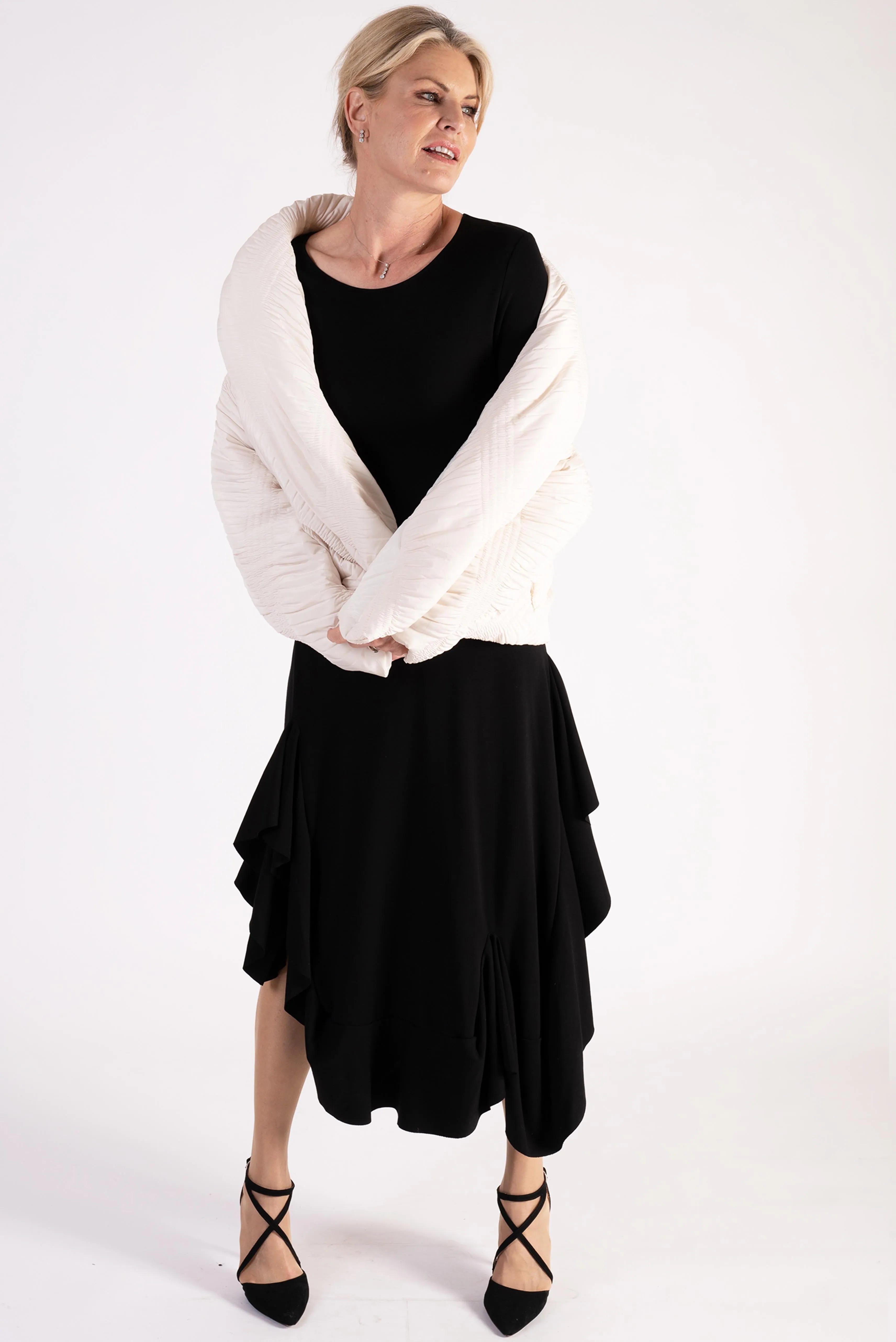 Black Jersey Dress with Draped Skirt