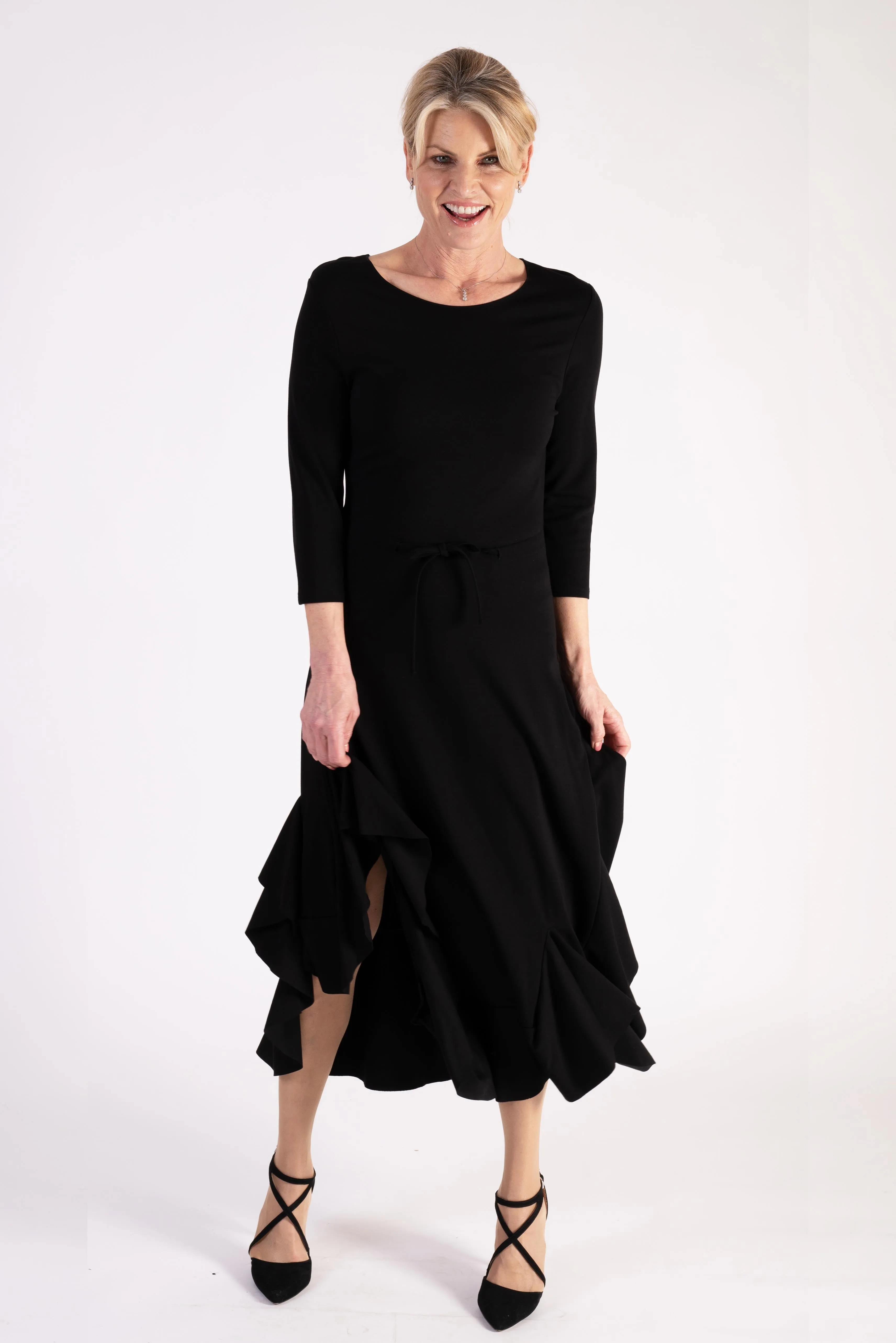 Black Jersey Dress with Draped Skirt