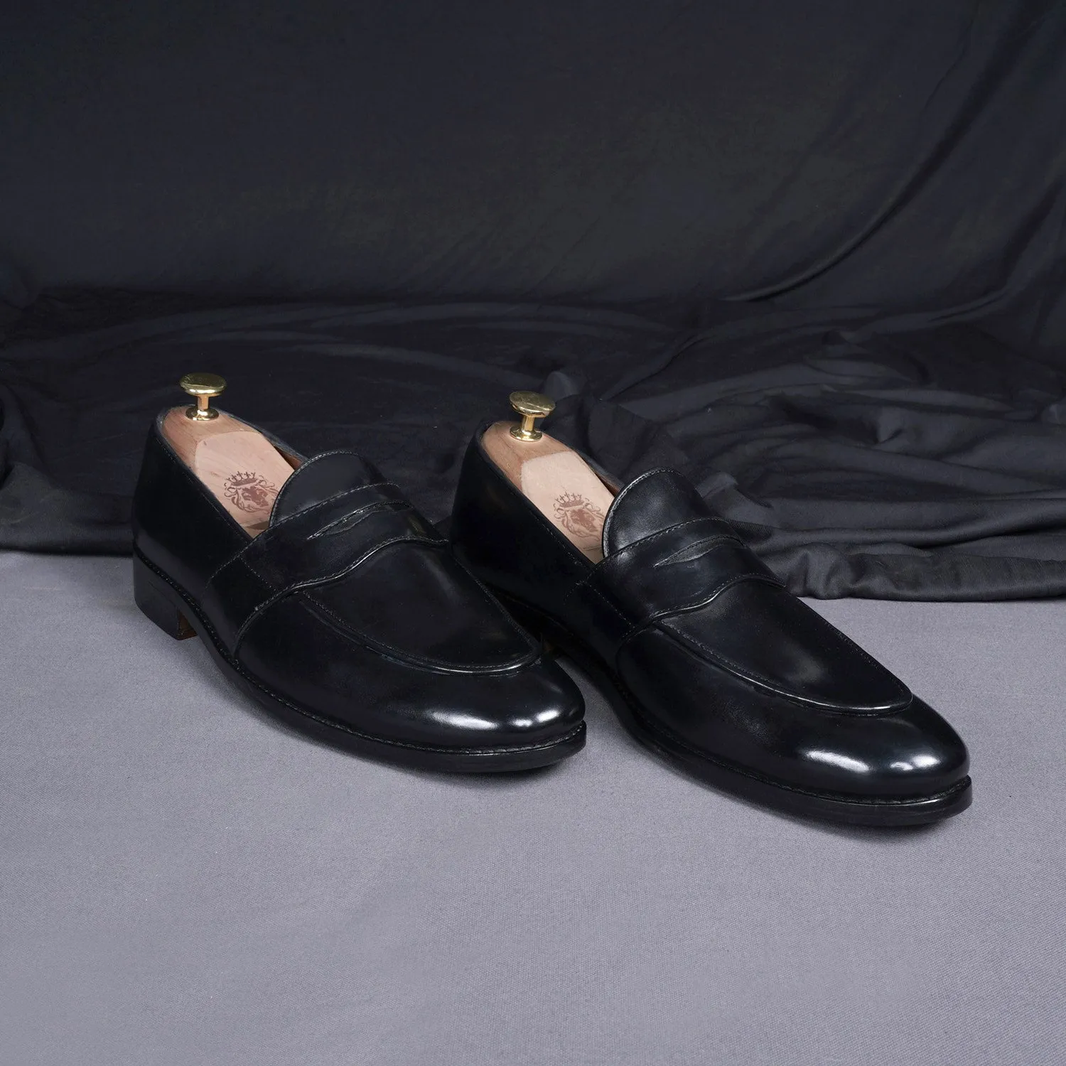 Black Leather Penny Loafers