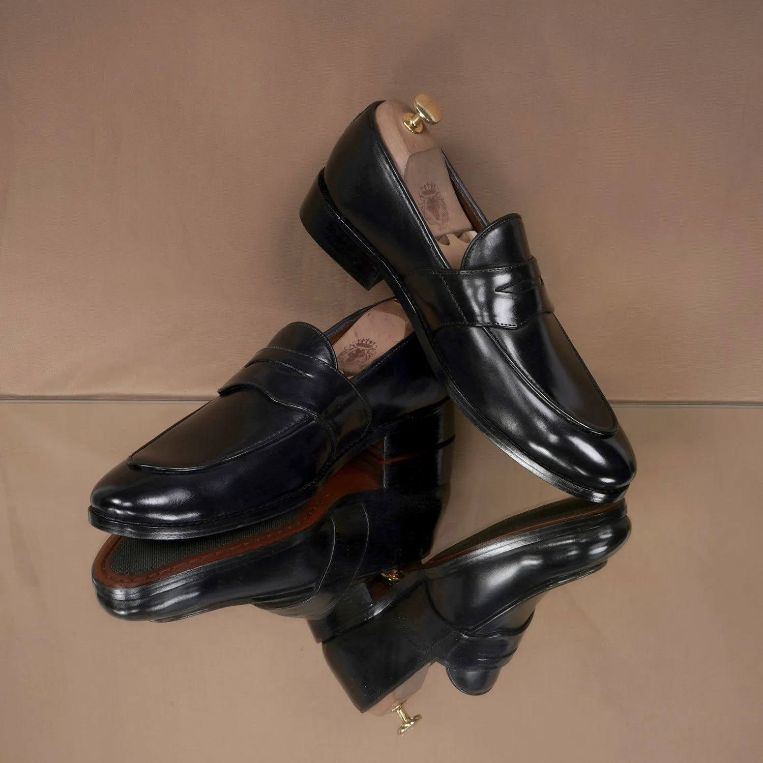 Black Leather Penny Loafers