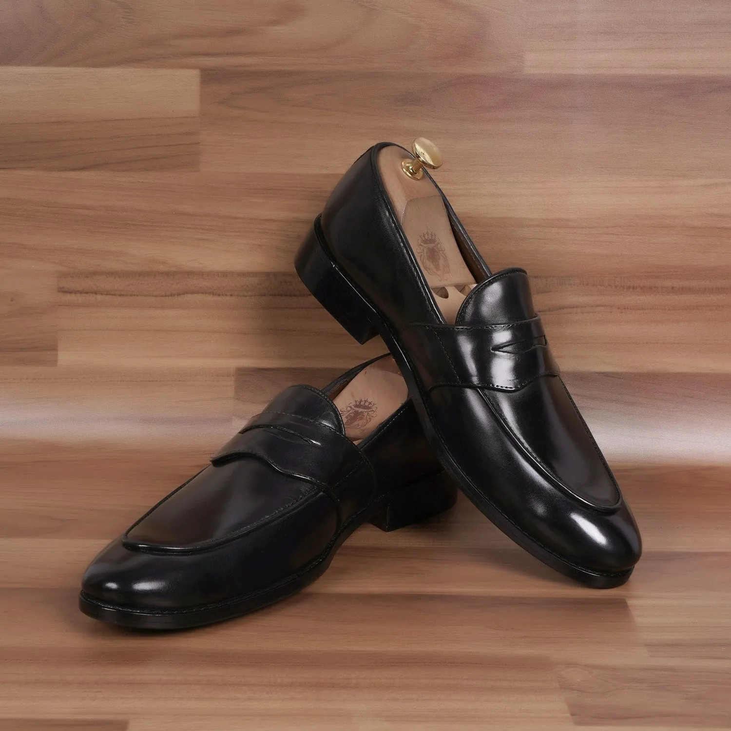 Black Leather Penny Loafers