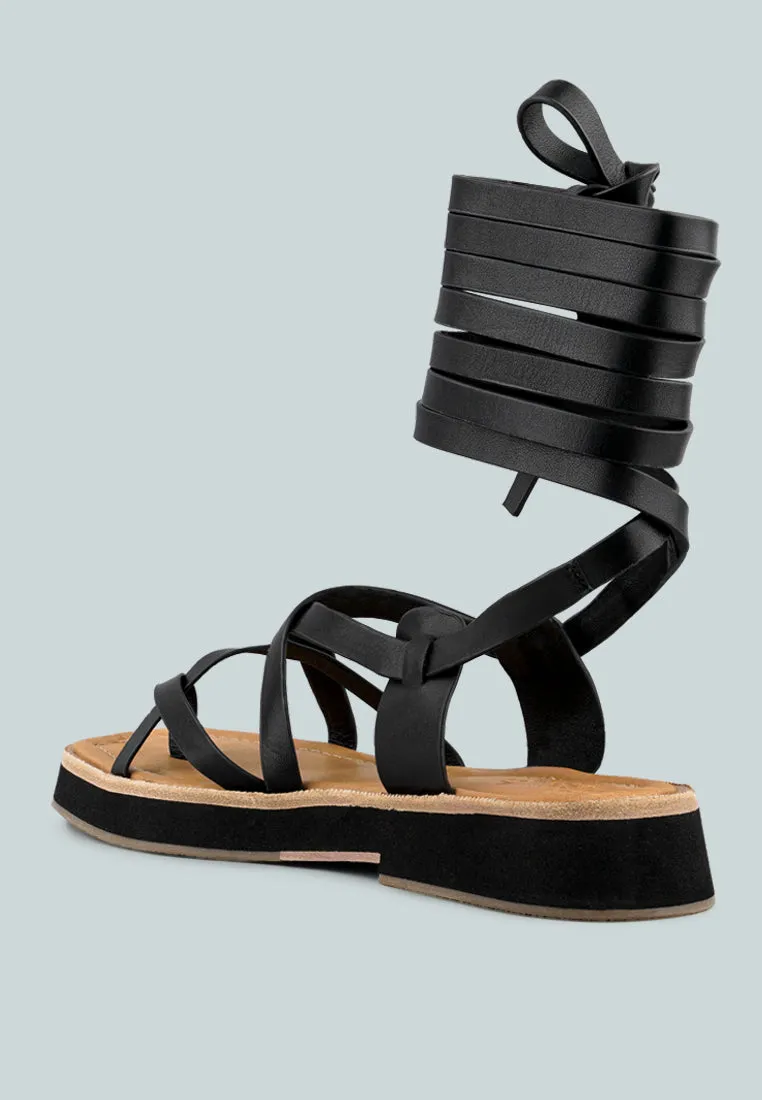 BLEDEL Black Lace Up Square Toe Gladiator Sandals
