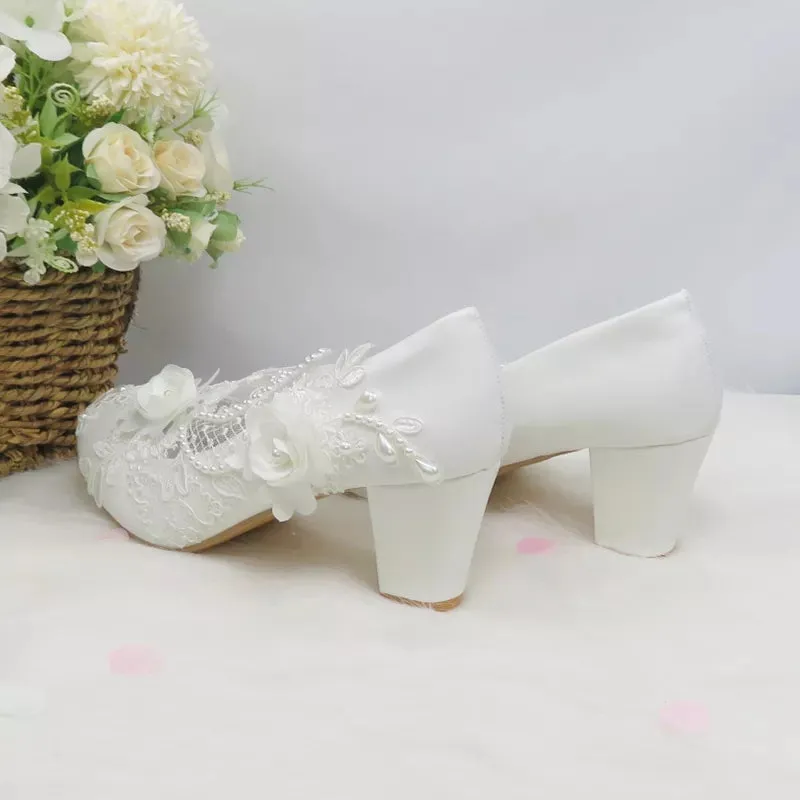 Bling Bridal Ellegant Lace and pearl Wedding Shoes