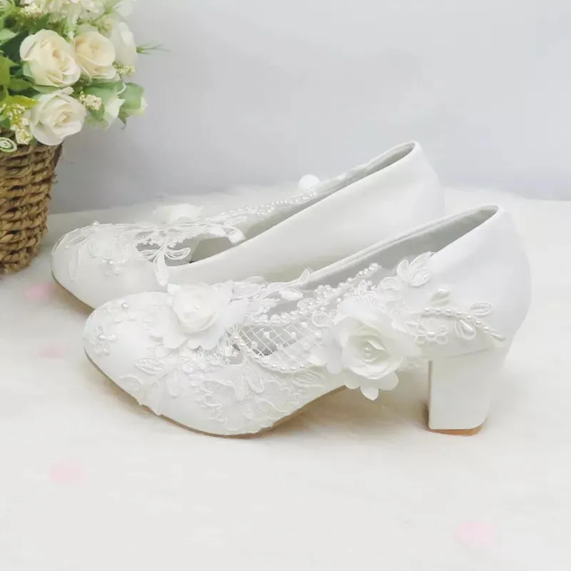 Bling Bridal Ellegant Lace and pearl Wedding Shoes