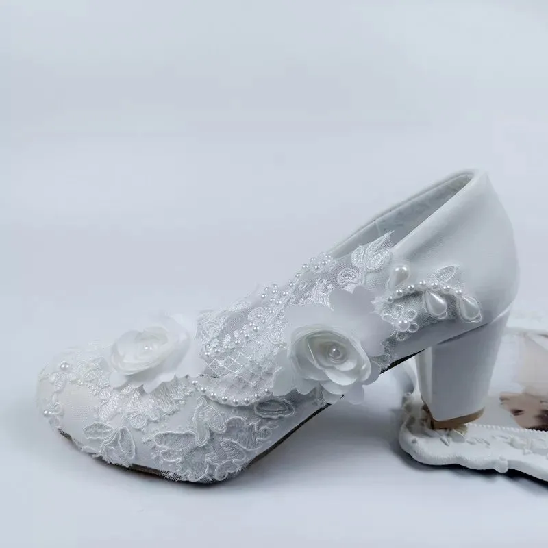 Bling Bridal Ellegant Lace and pearl Wedding Shoes