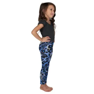 Blue Leopard Kid's Leggings, Best Blue Animal Print Premium Kid's Workout Stretchy Leggings- Made in USA/EU