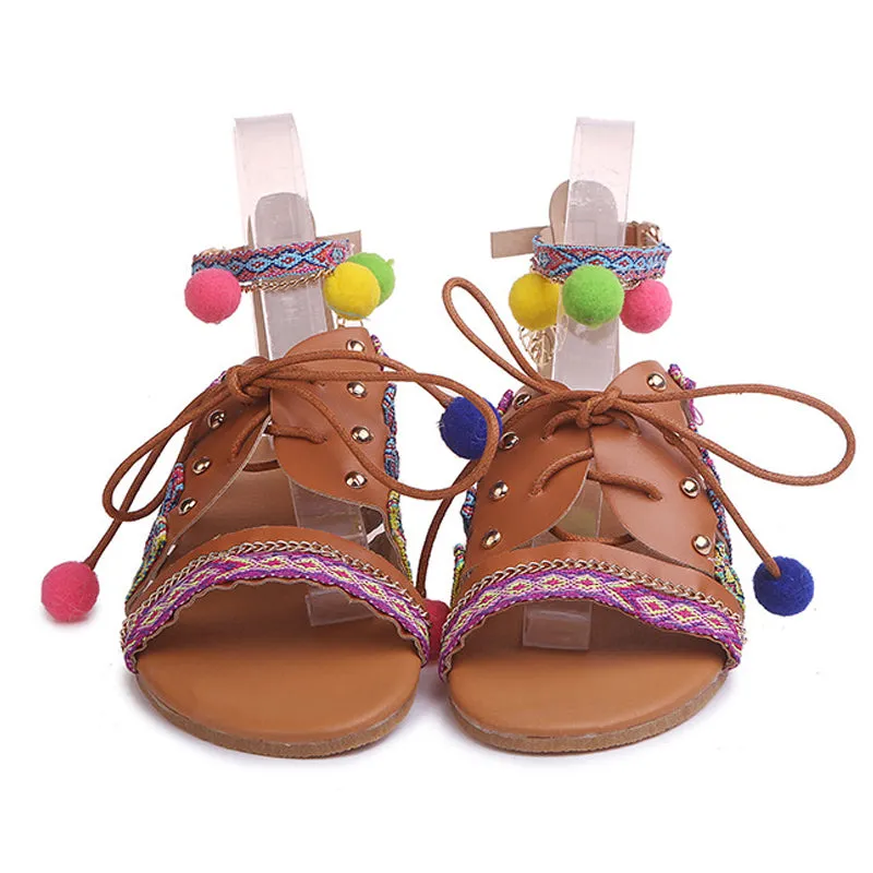 Boho Poms Gladiator Sandals