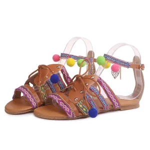Boho Poms Gladiator Sandals