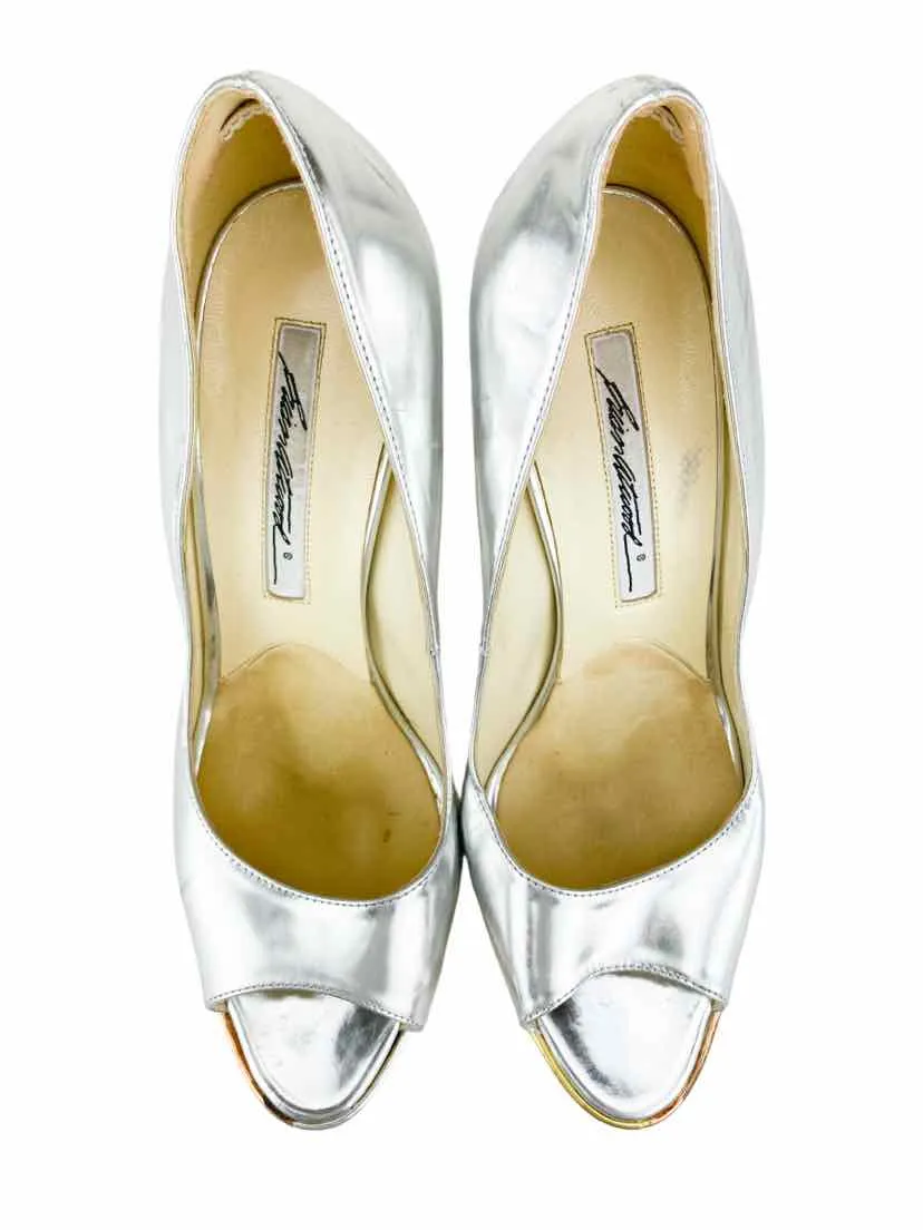Brian Atwood, Women's Scarpa Tri-Color Metallic Pump, Silver, Size 37 (US 6.5)